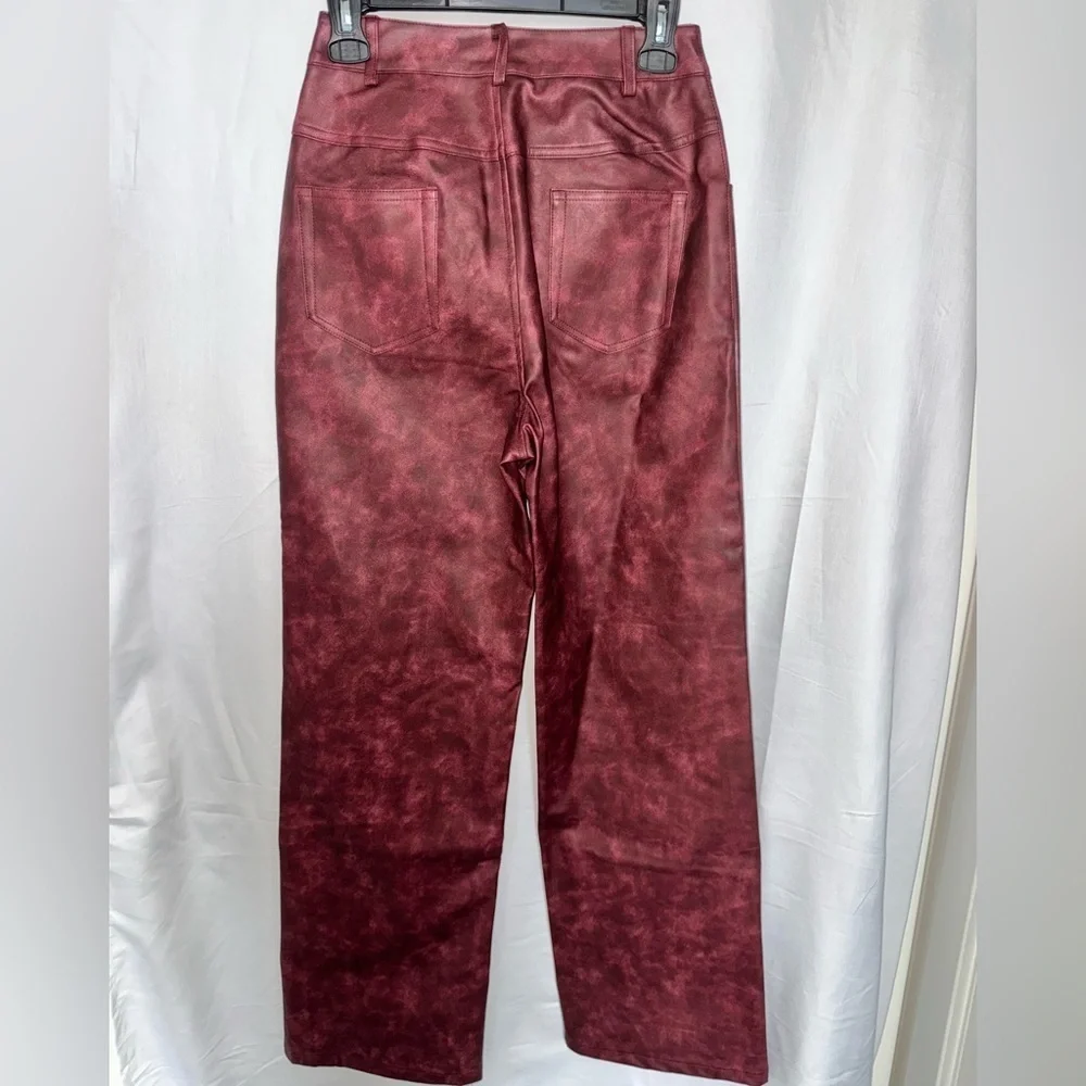 PrettyLittleThing Cherry Red Washed Faux Leather Straight Leg Trousers